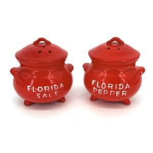 Vtg Collectible Lego Footed Red Kettle Florida Salt & Pepper Shakers 3x3" RARE